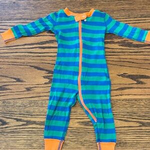 Hanna Andersson Blue and Green Striped Pajamas with Orange Accents